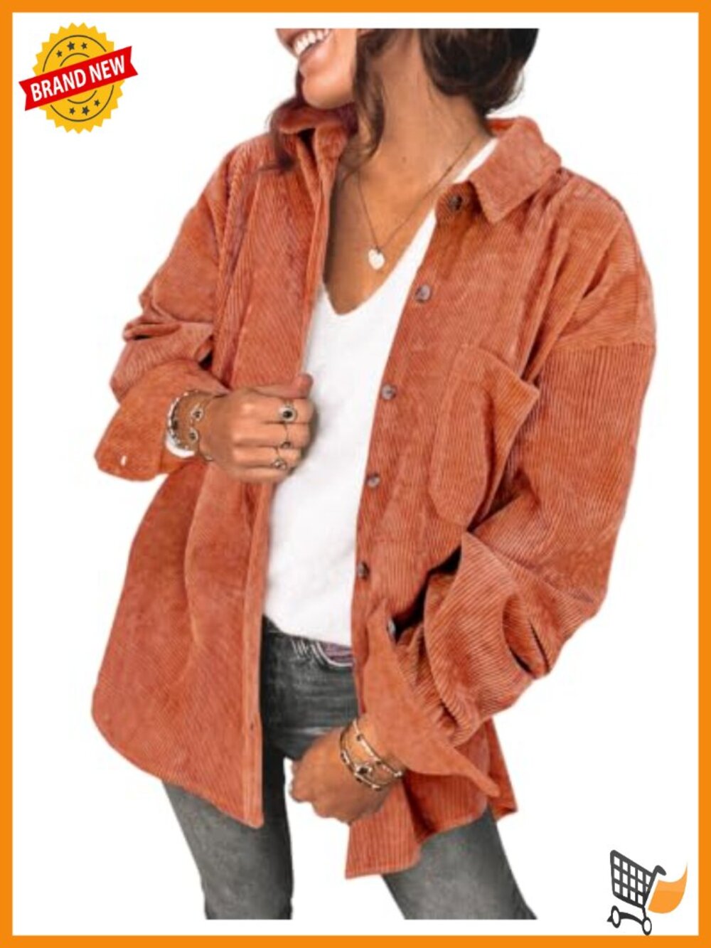 Oversized Lightweight Corduroy Shacket Button Down Shirt Jacket